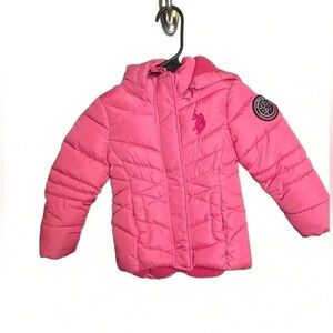 U.S. Polo Association Toddler Barbie Pink‎ Hooded Puffer Jacket Size 3T